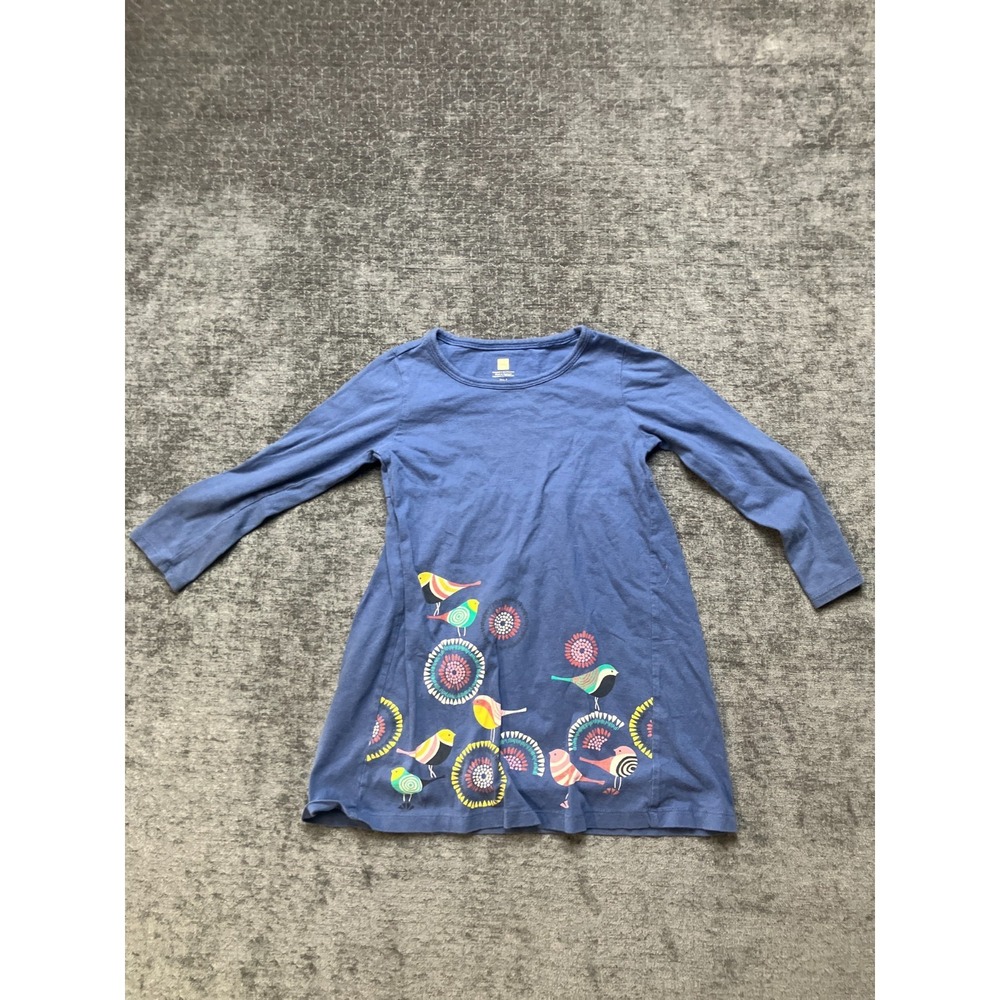 Tea Collection Dress Toddler Girls 4 Blue Colorful Bird Floral Cotton Crew Neck